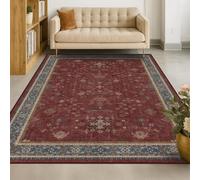 Large Rugs 6.5 x 9 ft,Vintage Oriental Retro Floral Farmhouse Decor,Dark Red,200 x 275 cm, Washable Rug for Living Room Farmhouse Home Office Floor Decoration
