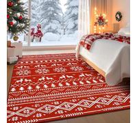 Large Rugs 6 x 9 ft,Red White Snowflake Animal Tree Print Holiday Decor,Red,185 x 275 cm, Washable Rug for Living Room Bedroom Dining Room Under Table Carpet