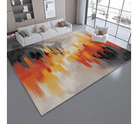 Large Rugs for Living Room - 160 x 230 cm Machine Washable Soft Low Pile Non-Slip Carpet Abstract City Skyscrapers Pattern Orange Gray Area Rugs for Bedroom Dining Room, Stain Resistant Carpet