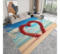 Large Rugs for Living Room 160 x 230 cm, Machine Washable Soft Non-Slip Ocean Beach Romantic Rose Heart Shape Area Rugs for Lounge Bedroom Dining Room, Non-Shedding Stain Resistant Coastal Carpet