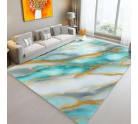 Large Rugs for Living Room - Green Non Slip Polyester Printed Carpet, Simple Marble Golden Texture Pattern Foldable Indoor Carpet, Washable Rugs 55" x 79" (140 x 200 cm) For Living Room Bedroom
