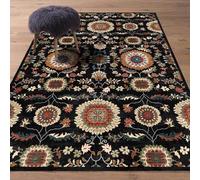 Large Rugs Living Room Bedroom, Short Pile, Non-Slip Underside, Washable,Beige Red Multicoloured Flowers Oriental Traditional,Black,160 x 230 cm