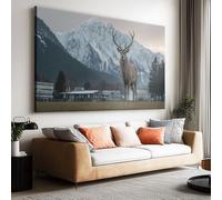 Large Rustic Animal Deer Snow Mountain Canvas Painting Prints 140L x 70W cm, Ice White Frameless Aesthetic Wall Decor Picture Posters - Unframed Modern Artwork Home Decor for Bedroom Living Room Gift