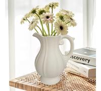 Large Rustic Ceramic Vase for Home Decor, Antique Textured Wide Mouth Farmhouse Clay Jug Pitcher Pottery Flower Vases with Handle for Aesthetic Gift…