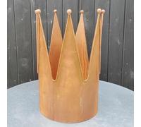 Large Rusty Wrought Iron Tall Crown Garden Ornament, Outdoor Flower Planter, Rustic Metal Art Decoration