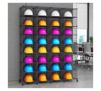 Large Safety Cap Storage Cage - Adjustable Hard Hat Rack for Coal Mine, Warehouse & Construction - 32 Grids Helmet Display Box & Movable Metal Wire Shelf (Black)