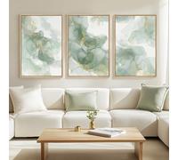 Large Sage Green Abstract Wall Art for Living Room, 3 Piece Green and Gold Canvas Prints Paintings Artwork, Modern Minimalist Pictures for Hallway Stair Office Wall Decor, Unframed