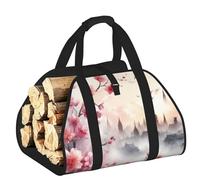 Large Sakura-Blossoms-Pagodas-Japan Firewood Carrier Bag, 600d Oxford Cloth Log Tote With Reinforced Handles, Open-End Wood Hauling Bag For Fireplace, Wood Stove, Camping And Outdoor Storage