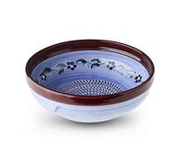 Large Salad Bowl with Garlic Grater. Handmade and Handpainted in Cordoba, Spain. (Blue Bowl with Brown Rim and Flowers. 5)