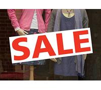 Large Sale Static Cling Window Sticker. Red and White Print on Clear self Cling Vinyl. Promotional Window Stickers by Stickers4