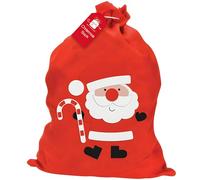 Large Santa Christmas Sack - 60cm x 48.5cm Soft Fabric Gift Bag with Drawstring Closure - Reusable Present Sack for Kids & Grandkids - Festive Santa Design Christmas Gifts Storage Bag