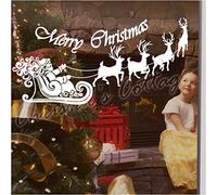 Large Santa Claus Christmas Deer Window Wall Art Decoration Sticker new - Inside Glass for Outside - Cream
