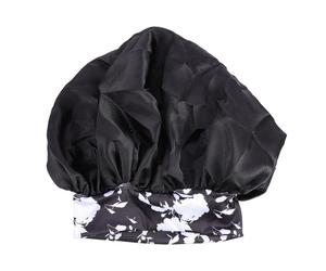 Large Satin Hair Wrap Shower Bonnet with Elastic Band Black | Smooth Finish, Frizz Control, for Long or Short Hair, Comfortable Wear, Black Satin Polyester Blend