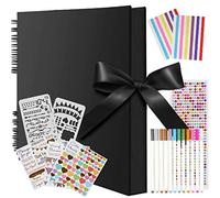 Large Scrap Book, funvce 12"x 8" Photo Album Scrapbook with 80 Pages Black Craft Paper, DIY Picture Book with Pens, Photo Corners for Adults Memory Book, Square Kids Guestbook
