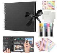 Large Scrap book Photo Album, DIY Albums 80 Pages A4 Craft Paper with 12 Metallic Marker Pens, Stickers & Templates for Weddings, Travel, Baby Milestones(Black)