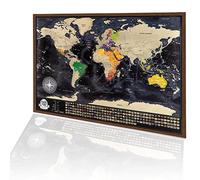 Large Scratch Travel Map in Frame, Family Travel Map and Personal Adventures, Framed Scratch off World Map, Family Gift, Personalized World Travel Map, Made in Europe (Brown Frame)