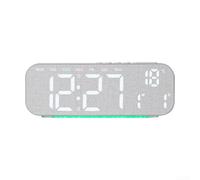 Large Screen Led Clock Featuring Wood Grain Design For Bedroom Or Kitchen Displaying Date Time W ay Plus Temp With Adjustable Glow And Multi Color Modes In Grey Tone(D)