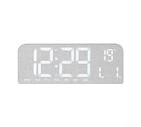 Large Screen Led Clock Featuring Wood Grain Design For Bedroom Or Kitchen Displaying Date Time W ay Plus Temp With Adjustable Glow And Multi Color Modes In Grey Tone(B)