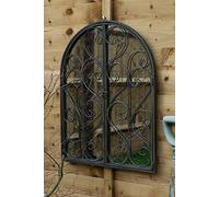 Large Scroll Outdoor Garden Wall Mirror With Doors 60cm X 48cm