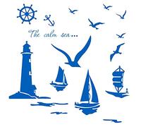 Large Sea Lighthouse Decor Wall Stickers Nautical Wall Decal with Seagulls Boat Wall Decals for Teen Decorations, Bedroom Bathroom Kids Room Nursery Decor