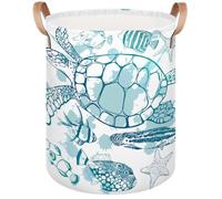 Large Sea Turtle Laundry Basket Hamper - Ocean Theme 62L Collapsible Storage Bin for Blankets, Kids Toys, Clothes, Tall Baby Nursery Hamper for Bathroom, Boys Bedroom Decor, Gift Basket, 40 x 52 cm