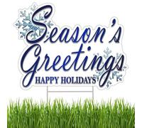 Large Season's Greetings Christmas Classic Yard Sign for Home Decor and Lawn Decoration With Stakes, Happy Holidays Merry Christmas, XMAS Holiday Sign Blue