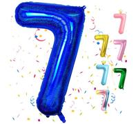 Large Self-Inflating Dark Blue 7 Balloons, 7th Birthday Decorations