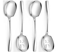 Large Serving Spoons Set Stainless Steel 9.14 Inch Slotted Spoon x 2 Serving Spoon x 2 Big Serving Utensils for Buffet Parties Catering Dishwasher Safe(Set of 4, Silver)
