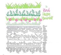 Large Set of 4 Grass Border Edging Metal Cutting Dies Set with Sentiments "Be, Kind, Happy. Yourself", Card Making, Scrapbooking I5