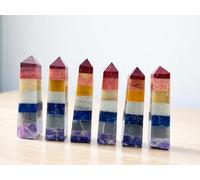 Large Seven Chakra Tower, 7 Chakra Crystal Point, 7 Chakra Crystal Wand, Crystal Point, Wand, Crystal Tower, Crystal Obelisk Hesaling Vrystals Gift
