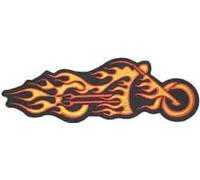 Large Sew-on Iron-on Embroidered Biker Patch Flaming Bike (Chopper In Flames)