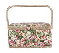 Large Sewing Basket - Fabric Floral Printed Craft Storage Box with Handle for Accessories, Kits and Embroidery Tools, Rural Style, 12.0 x 9.1 x 6.1inch