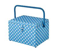 Large Sewing Box in a Duck Egg Blue Polka Dot Fabric | 31 x 23 x 20cm, Storage and Organiser Basket with Compartments for Sewing Supplies, Accessories, Thread, Needles and Scissors
