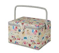 Large Sewing Box in a Grey Sewing Notions Fabric | 31 x 23 x 20cm, Storage and Organiser Basket with Compartments for Sewing Supplies, Accessories, Thread, Needles and Scissors