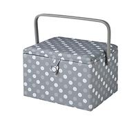 Large Sewing Box in a Grey Spot Fabric | 31 x 23 x 20cm, Storage and Organiser Basket with Compartments for Sewing Supplies, Accessories, Thread, Needles and Scissors