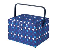 Large Sewing Box in a Navy Spot Fabric | 31 x 23 x 20cm, Storage and Organiser Basket with Compartments for Sewing Supplies, Accessories, Thread, Needles and Scissors