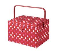 Large Sewing Box in a Red Spot Fabric | 31 x 23 x 20cm, Storage and Organiser Basket with Compartments for Sewing Supplies, Accessories, Thread, Needles and Scissors