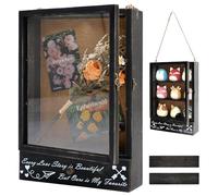 Large Shadow Box Frame 11x16 , 3.5” Deep Shadow Box with Drawers and Removable Shelves, Rustic Black Wood Picture Display Frame Memory Box for Tickets Wedding Bouquet for Wall or Tabletop
