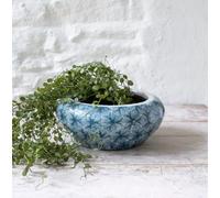 Large Shallow Bulb Planter, Blue & White Plant Pot, Chunky Crackle Glaze Decorative Pot, Large Wide Geometric Plant Pot, Teal Pot, Floral Patterned Pot, Succulent Planter, Round Shallow Pot Planter
