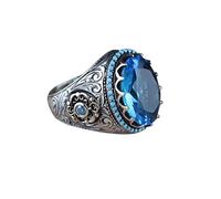 Large Shape Gemstone Ring Round Gift Blue Peacock Vintage Large Rings Finger Men, one size, Iron, No Gemstone