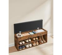 Large Shoe Storage Bench with Cushion 3 Compartments Wide Padded VASAGLE Brown One Size