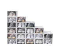 Large Shoe Storage Boxes, 20 Pack Clear Plastic Space Shoe Organizer, Saving Stackable Closet Shelf, Foldable Shoe Rack Cubes Organizer, Need to Assemble