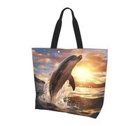 Large Shopping Bag Dolphin Jumping In The Sea Beach Tote Bags Casual Womens Handbag For Traveling, Swim, Yoga, 40X50X15Cm