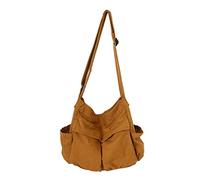 Large Shoulder Bag School Canvas Messenger Bag Large Shoulder Crossbody Bag With Multiple Pockets Canvas Shoulder Tote Bag For Teen Girls Women Business Satchel for Men (Brown, One Size)