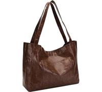 Large Shoulder Oversize Tote Bags Oil Wax Leather Handbags for Women Vintage Laptop Briefcase Travel Weekender Bags(Red Brown)