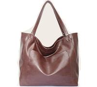 Large Shoulder Oversize Tote Bags Oil Wax Leather Handbags for Women Vintage Laptop Briefcase Travel Weekender Bags(Black Brown)