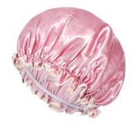 Large Shower Cap for Women, Reusable Waterproof Bath Shower Caps Double Layer Bathing Shower Hat Elastic Band Satin Bonnets Bath Hair Caps for Women Long Hair(Pink)