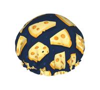 Large Shower Caps for Women Reusable - Bright Cheese Print Double Layer Hair Cap for Shower with Peva Lining and Elastic Rope
