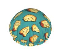 Large Shower Caps for Women Reusable - Cartoon Cheese Print Double Layer Hair Cap for Shower with Peva Lining and Elastic Rope