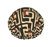 Large Shower Caps for Women Reusable - Double Camouflage Maze Print Layer Hair Cap for Shower with Elastic Rope and Peva Lining